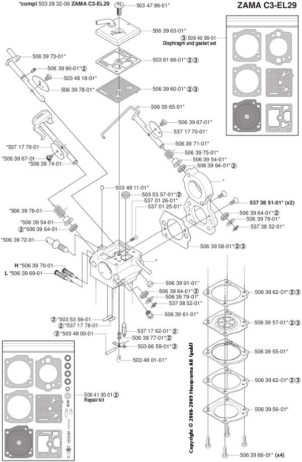 506 39 64-01 K750 Carburettor C3-EL29, Diaphragm and Gasket Set, Repair Kit  Sealing Ring 