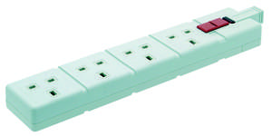 B14490 Electrical Mains Accessories  4 Gang Trail Sockets White Rubber  
